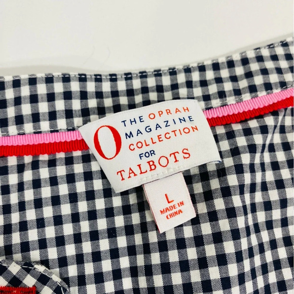 Talbots Women Plaid Gingham Blouse Large Black Casual Summer Cottagecore Boho - Picture 4 of 10